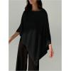 imageMakeMeChic Womens Knit Ponchos Shrug Shawl Wraps Sheer Poncho Sweater Asymmetrical TopsBlack