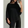 imageMakeMeChic Womens Knit Ponchos Shrug Shawl Wraps Sheer Poncho Sweater Asymmetrical TopsBlack