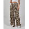imageMakeMeChic Womens Leopard Print Wide Leg Pants Elastic Waist Button Front Y2K TrousersBrown