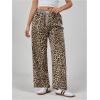 imageMakeMeChic Womens Leopard Print Wide Leg Pants Elastic Waist Button Front Y2K TrousersBrown