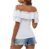 imageMakeMeChic Womens Off The Shoulder Tops Short Sleeve Tie Front Ruffle Layer Tee Shirts BlouseWhite