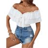 imageMakeMeChic Womens Off The Shoulder Tops Short Sleeve Tie Front Ruffle Layer Tee Shirts BlouseWhite