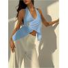 imageMakeMeChic Womens Open Back Halter Tops Asymmetrical Wrap Metal Starfish Going Out TankBlue