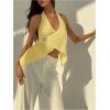 imageMakeMeChic Womens Open Back Halter Tops Asymmetrical Wrap Metal Starfish Going Out TankYellow