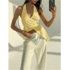 imageMakeMeChic Womens Open Back Halter Tops Asymmetrical Wrap Metal Starfish Going Out TankYellow