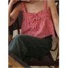 imageMakeMeChic Womens Plaid Gingham Bow Camisole Top Sleeveless Ruffle Smocked Going Out Crop TopsRed