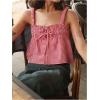 imageMakeMeChic Womens Plaid Gingham Bow Camisole Top Sleeveless Ruffle Smocked Going Out Crop TopsRed