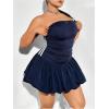 imageMakeMeChic Womens Plus Size Bandeau Neck Mini Dress High Waist Slim Fit Flared DressesBlue