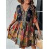 imageMakeMeChic Womens Plus Size Boho Dress Half Sleeve Flowy Sundress V Neck Summer Short DressesMulticolor