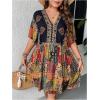 imageMakeMeChic Womens Plus Size Boho Dress Half Sleeve Flowy Sundress V Neck Summer Short DressesMulticolor