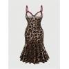 imageMakeMeChic Womens Plus Size Cheetah Print Dress V Neck Ruffle Hem Lace Bodycon Midi DressesMulticolor