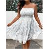 imageMakeMeChic Womens Plus Size Dress Floral Print Shirred Ruffle A Line Summer Cami DressesWhite