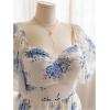 imageMakeMeChic Womens Plus Size Dress Floral Square Neck Short Sleeve A Line Shirred Boho Maxi DressesBlue and White