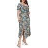 imageMakeMeChic Womens Plus Size Floral Print Puff Sleeve Square Neck Tie Front High Waist A Line Split Long DressMulticolor