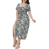 imageMakeMeChic Womens Plus Size Floral Print Puff Sleeve Square Neck Tie Front High Waist A Line Split Long DressMulticolor