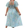 imageMakeMeChic Womens Plus Size Floral Print Short Sleeve Maxi Dress Square Neck Shirred High Waist Summer A Line DressBaby Blue