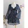 imageMakeMeChic Womens Plus Size Lace Leopard Print Dress Bell Sleeve Bow Front Dress Mini Party DressesBlue