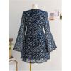 imageMakeMeChic Womens Plus Size Lace Leopard Print Dress Bell Sleeve Bow Front Dress Mini Party DressesBlue