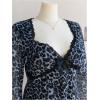 imageMakeMeChic Womens Plus Size Lace Leopard Print Dress Bell Sleeve Bow Front Dress Mini Party DressesBlue