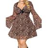 imageMakeMeChic Womens Plus Size Lace Leopard Print Dress Bell Sleeve Bow Front Dress Mini Party DressesMulticolor