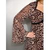imageMakeMeChic Womens Plus Size Lace Leopard Print Dress Bell Sleeve Bow Front Dress Mini Party DressesMulticolor
