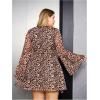 imageMakeMeChic Womens Plus Size Lace Leopard Print Dress Bell Sleeve Bow Front Dress Mini Party DressesMulticolor