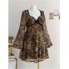 imageMakeMeChic Womens Plus Size Lace Leopard Print Dress Bell Sleeve Bow Front Dress Mini Party DressesMulticolor B