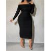 imageMakeMeChic Womens Plus Size Off Shoulder Dress Ruched Long Sleeve Mesh Bodycon Midi DressesBlack