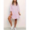imageMakeMeChic Womens Plus Size Plaid Mini Dress Notched Lantern Sleeve Ruffle Button Smock DressesMulticolor