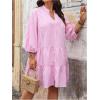imageMakeMeChic Womens Plus Size Plaid Mini Dress Notched Lantern Sleeve Ruffle Button Smock DressesMulticolor