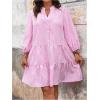 imageMakeMeChic Womens Plus Size Plaid Mini Dress Notched Lantern Sleeve Ruffle Button Smock DressesMulticolor