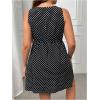 imageMakeMeChic Womens Plus Size Polka Dots Tank Dress Deep V Neck Sleeveless Short DressesBlack and White