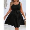 imageMakeMeChic Womens Plus Size Square Neck Tank Dresses Sleeveless Belted A Line Short DressBlack