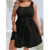 imageMakeMeChic Womens Plus Size Square Neck Tank Dresses Sleeveless Belted A Line Short DressBlack