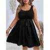 imageMakeMeChic Womens Plus Size Square Neck Tank Dresses Sleeveless Belted A Line Short DressBlack