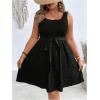 imageMakeMeChic Womens Plus Size Square Neck Tank Dresses Sleeveless Belted A Line Short DressBlack