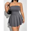 imageMakeMeChic Womens Plus Size Strapless Pleated Dress High Waist Y2K Club Mini DressDark Grey