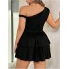 imageMakeMeChic Womens Plus Size Summer Dress Asymmetrical Neck Mini Dress Ruffle Tiered Cocktail DressesBlack