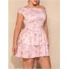 imageMakeMeChic Womens Plus Size Summer Dress Asymmetrical Neck Mini Dress Ruffle Tiered Cocktail DressesPink a