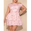 imageMakeMeChic Womens Plus Size Summer Dress Asymmetrical Neck Mini Dress Ruffle Tiered Cocktail DressesPink a