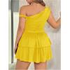 imageMakeMeChic Womens Plus Size Summer Dress Asymmetrical Neck Mini Dress Ruffle Tiered Cocktail DressesYellow