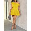 imageMakeMeChic Womens Plus Size Summer Dress Asymmetrical Neck Mini Dress Ruffle Tiered Cocktail DressesYellow