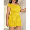 imageMakeMeChic Womens Plus Size Summer Dress Asymmetrical Neck Mini Dress Ruffle Tiered Cocktail DressesYellow