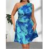 imageMakeMeChic Womens Plus Size Tie Dye One Shoulder Dress Cut Out Pleated Sleeveless Summer DressesBlue