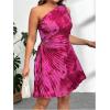 imageMakeMeChic Womens Plus Size Tie Dye One Shoulder Dress Cut Out Pleated Sleeveless Summer DressesHot Pink