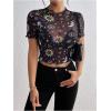 imageMakeMeChic Womens Reflective Mesh Sheer Crop Top Butterfly Short Sleeve Lettuce Trim T ShirtMulticolor a
