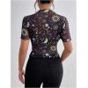 imageMakeMeChic Womens Reflective Mesh Sheer Crop Top Butterfly Short Sleeve Lettuce Trim T ShirtMulticolor a