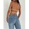 imageMakeMeChic Womens Ruffle Layered Halter Top Sleeveless Tie Back Y2K Crop TopsBeige