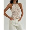 imageMakeMeChic Womens Ruffle Layered Halter Top Sleeveless Tie Back Y2K Crop TopsBeige