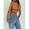 imageMakeMeChic Womens Ruffle Layered Halter Top Sleeveless Tie Back Y2K Crop TopsBlack